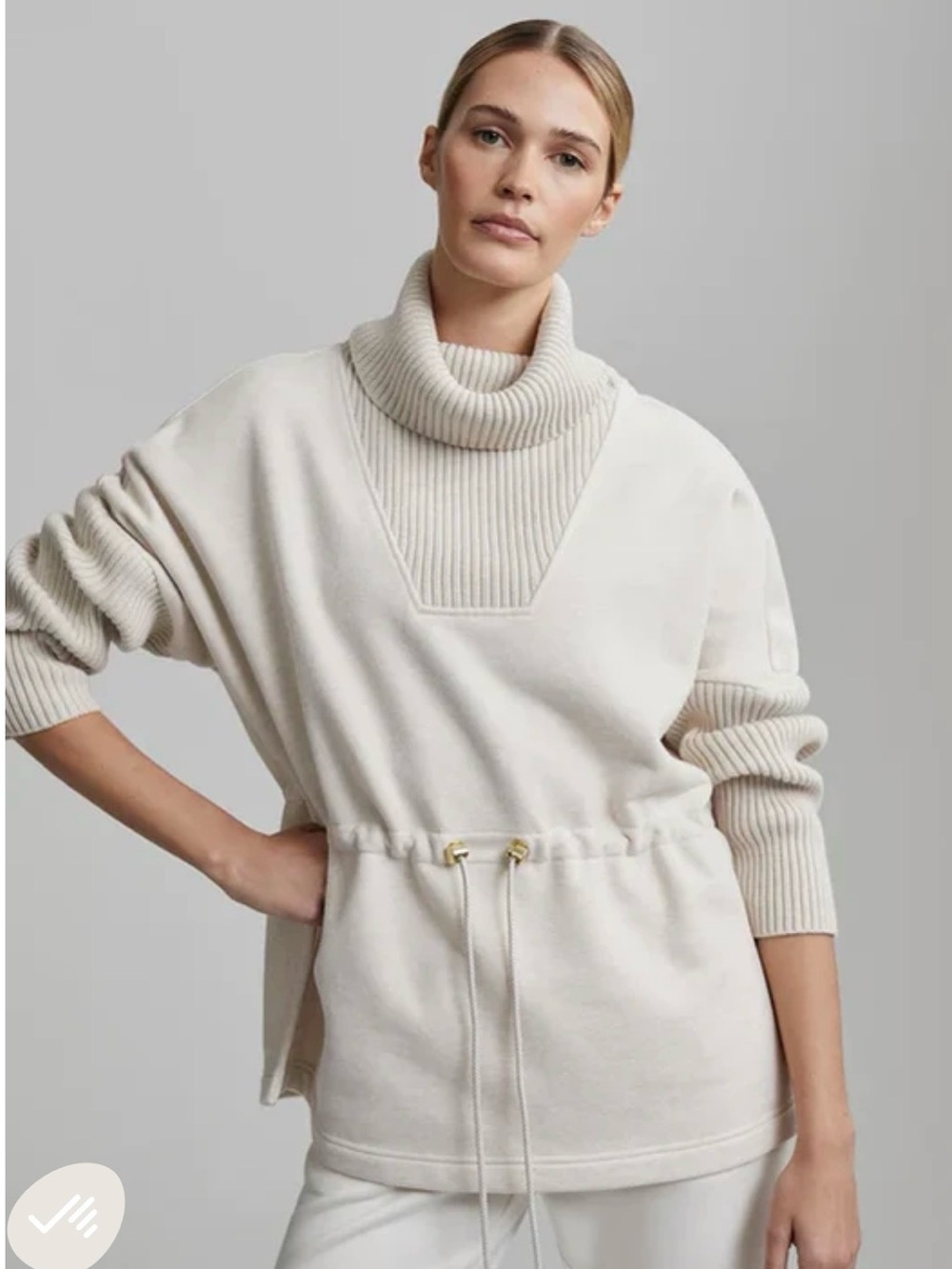 Varley Ivory Ribbed Funnel-Neck Drawstring Sweater NWOT